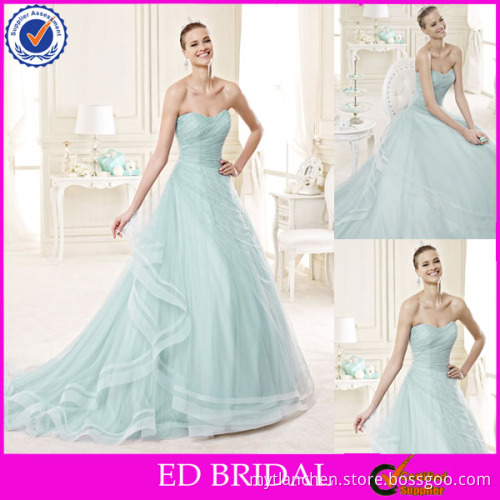 NC250 New Fashion 2015 Designer Scoop Neckline A Line Aqua Blue Wedding Dresses